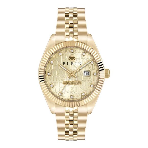 Philipp Plein Date Superlative Crystal Watch Gold Mens